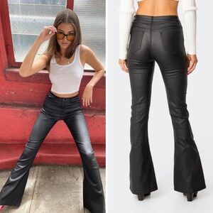 2 PAIRS of Edikted Luna Faux Leather Flare Jeans in Black and Red